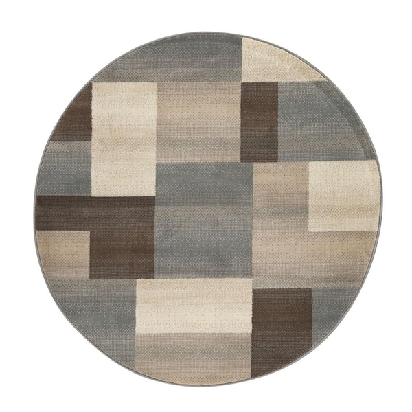 Palacedesigns 5 ft. Patchwork Power Loom Stain Resistant Round Area Rug - Grey - 5' PA3100053 - main